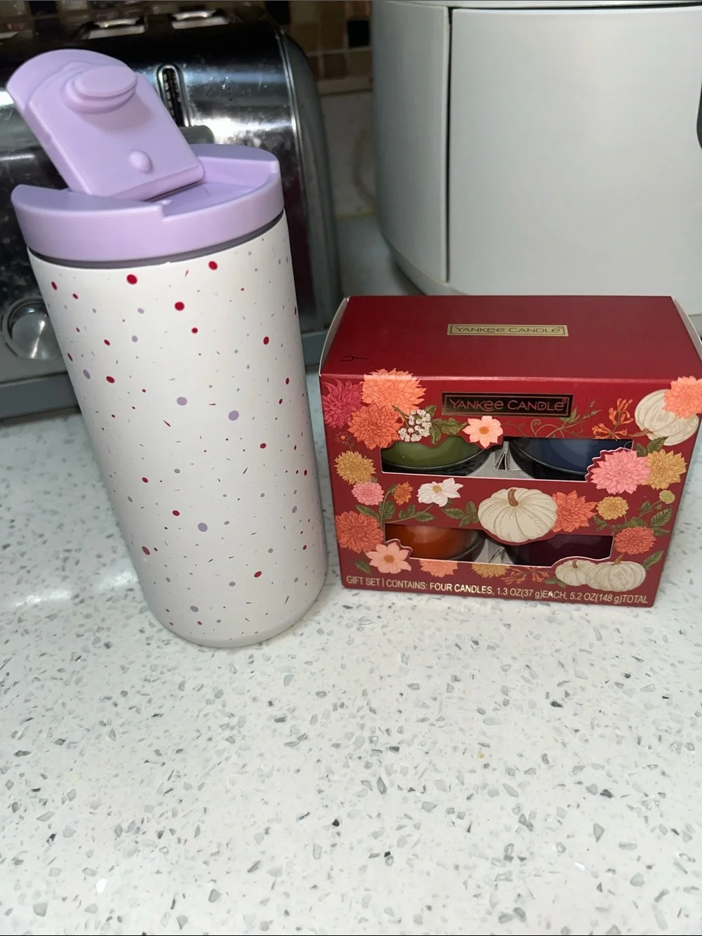 Starbucks Lavender Speckled Travel Tumbler with Rose Gold Charm